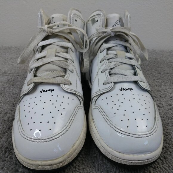 Nike Air Jordan 1 Mid Schematic Boys Size 7Y Shoes DQ1864-100 White Patent - Picture 8 of 14